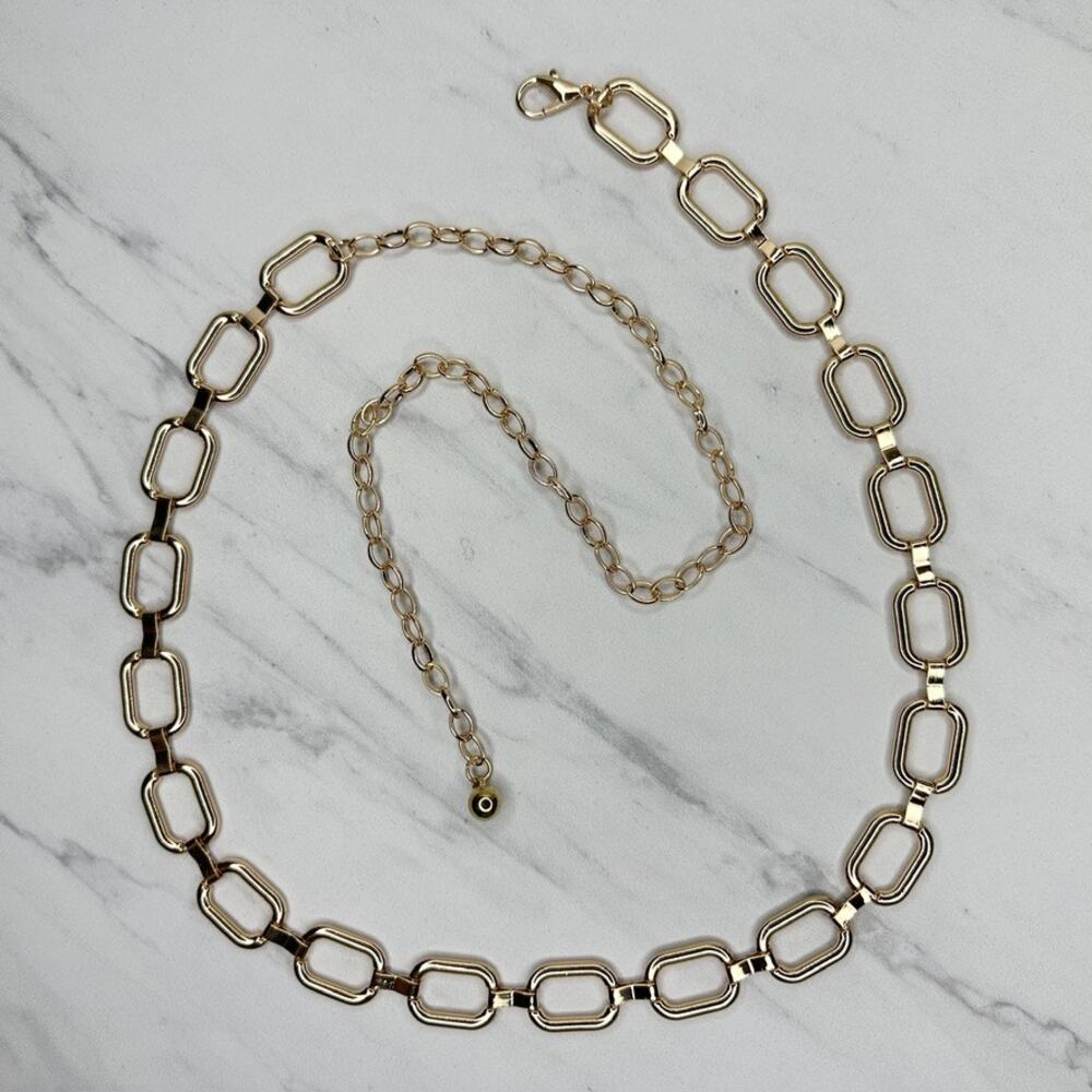 Gold Tone Metal Rectangular Chain Link Belt One Size (OS) ✨